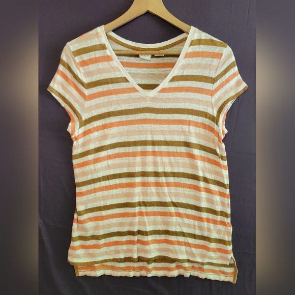 C&C California Linen Orange and White Stripe Fitted Short Sleeve T-Shirt. Size L - Picture 1 of 5